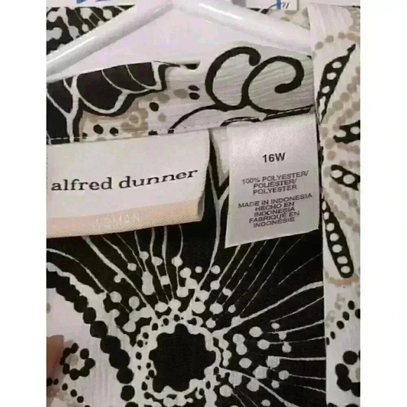 "ALFRED DUNNER " Black & Tan Button Up Blouse Women's 16W‎ Lightweight - Picture 6 of 6